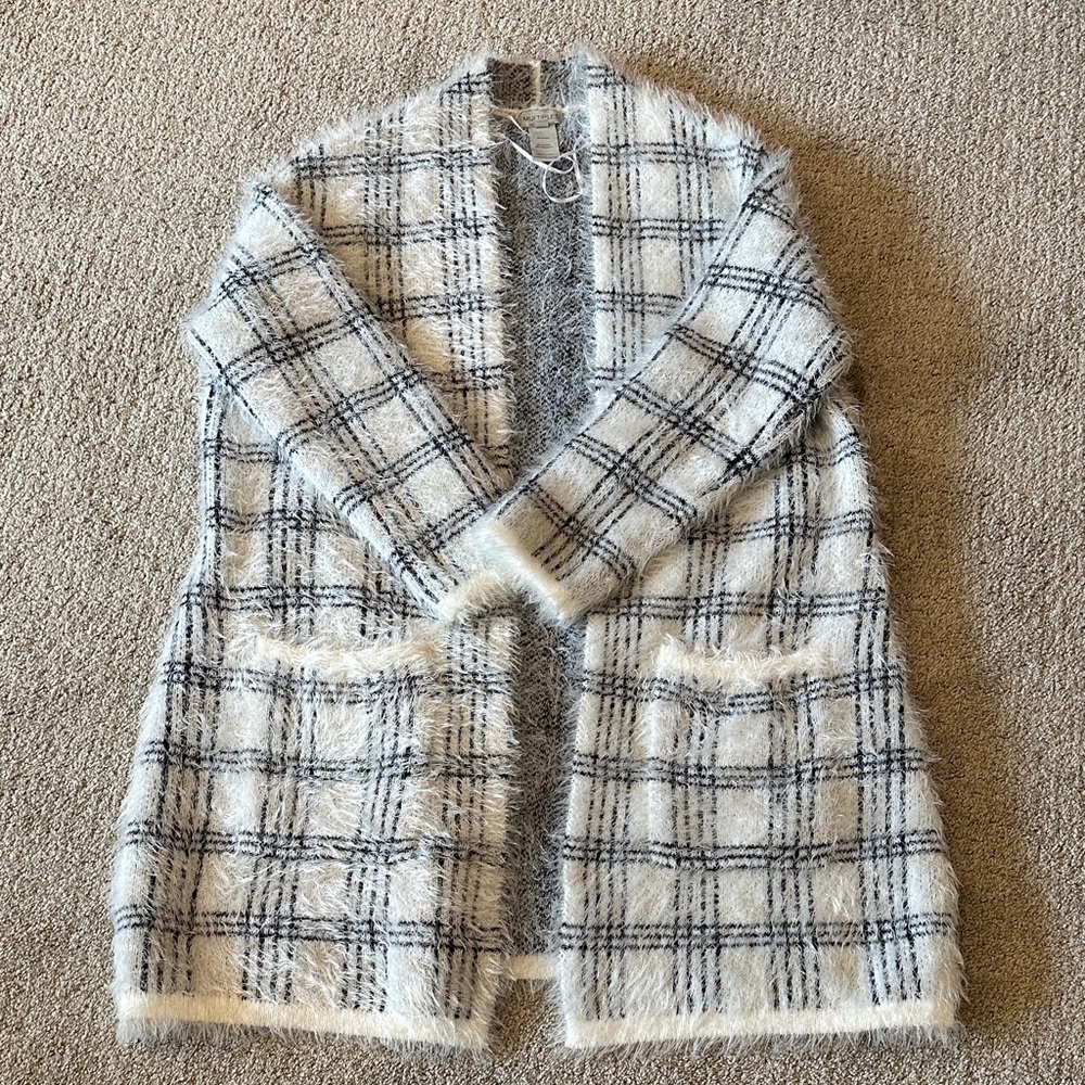 Multiples Black and White Fuzzy Cardigan